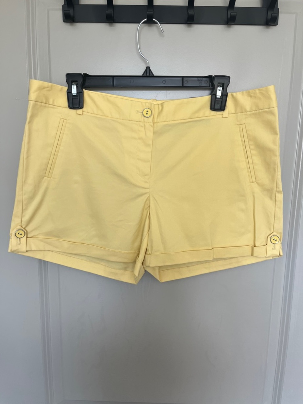 The Limited Pale Yellow High-Waist Button Cuff Shorts